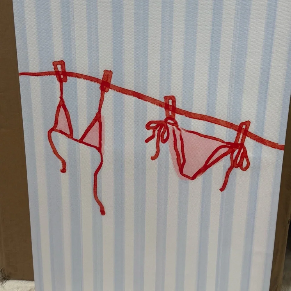 (NEW)  16”x24” Retro Red Bikini And blue  Gallery Wrapped Canvas Summer Wall Art